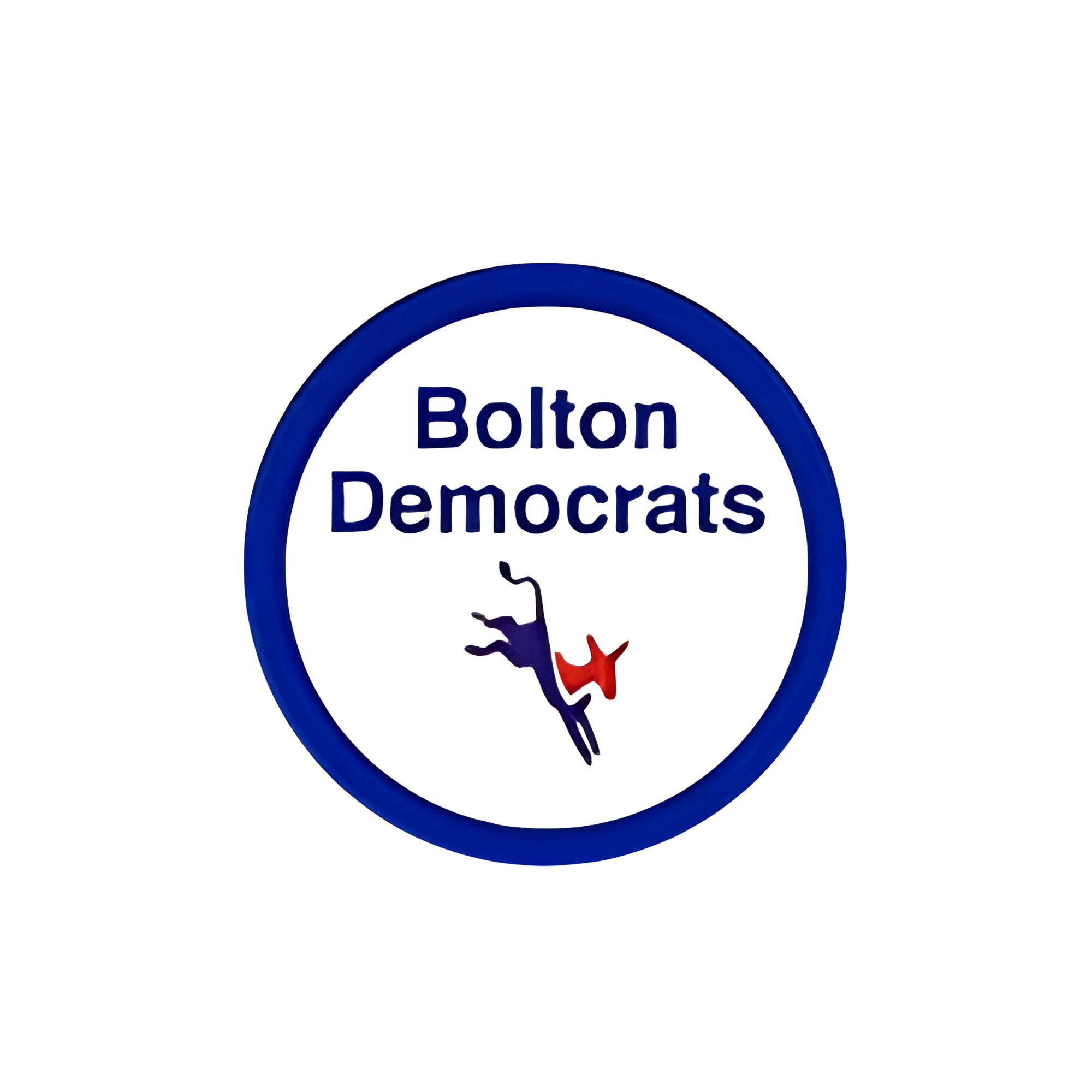 Blue neon sign with the words "Baton Democrats" inside a circular border, with a red bird visible at the bottom.