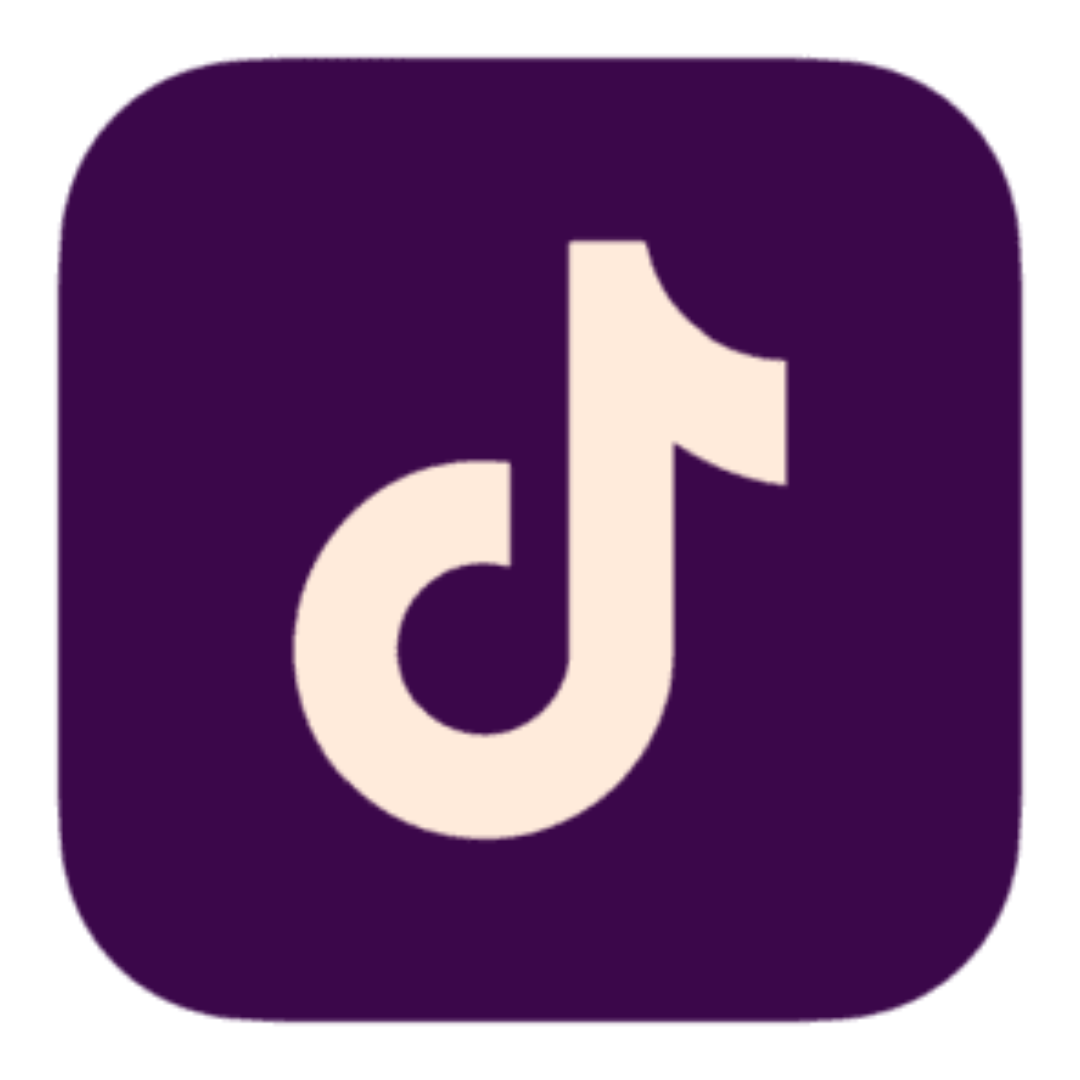 TikTok app icon with a white musical note on a purple background.