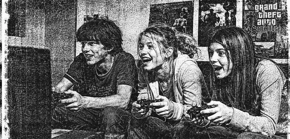 Scuzzy xerox image representing gaming as social and cultural infrastructure
