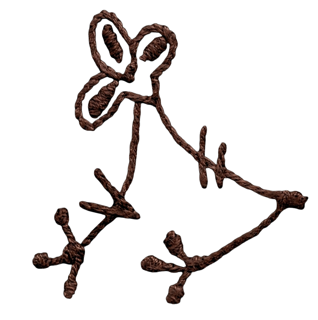 A 3D digital rendering of a brown embroidery shaped into a calla lily flower, set against a transparent background.