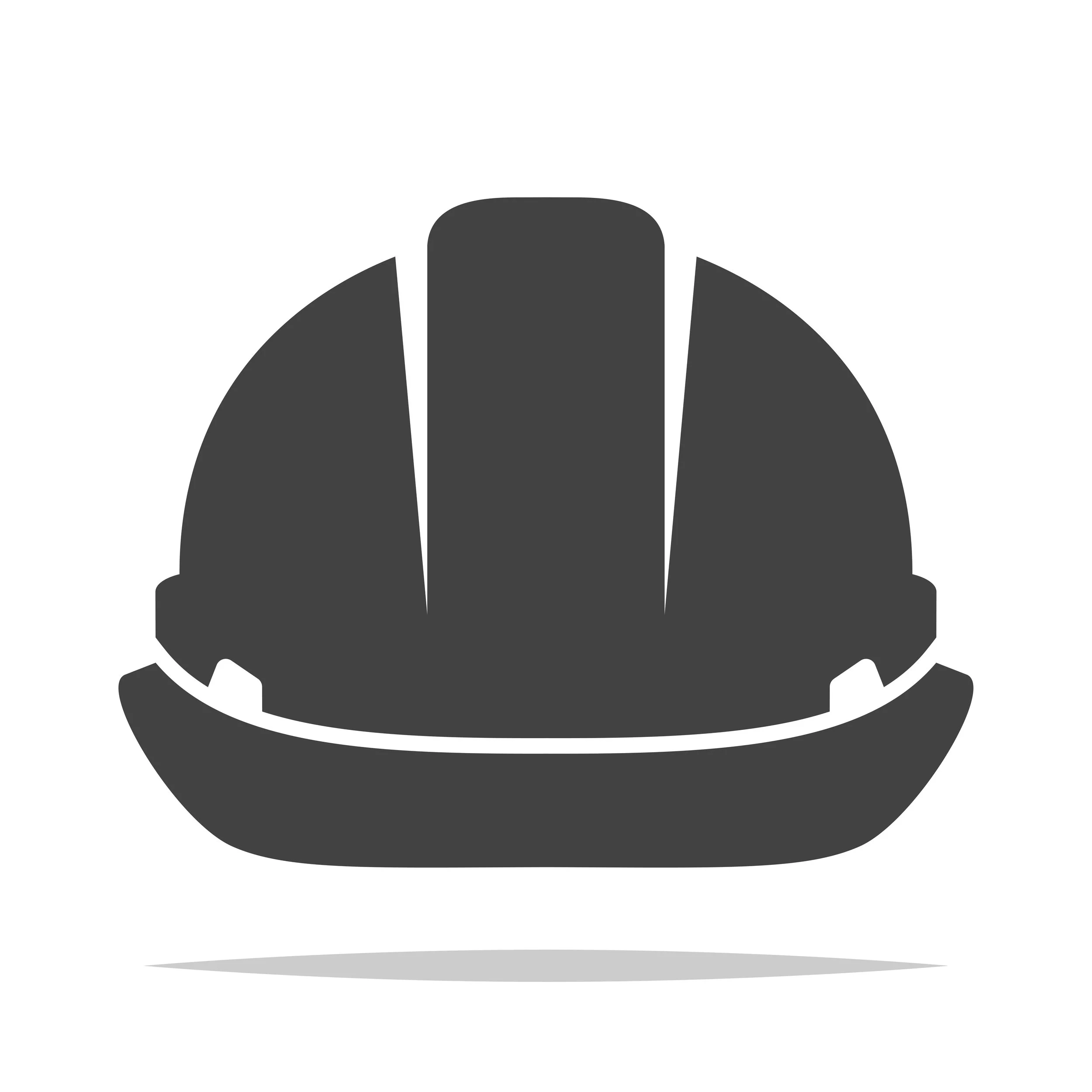Silhouette of a construction hard hat helmet with a shadow beneath it.