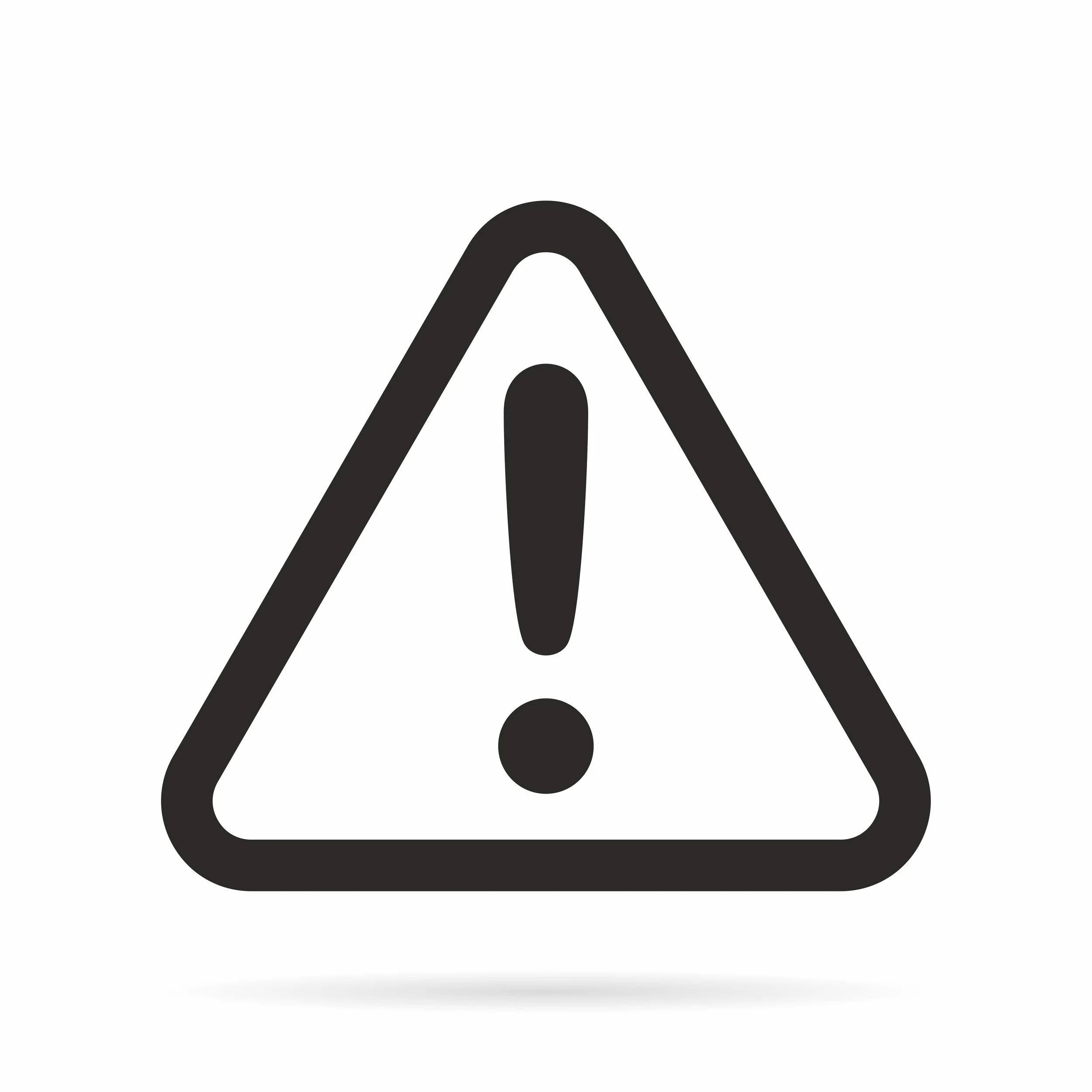 Black and white warning icon with a triangle and exclamation mark inside.