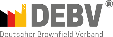 Logo des Deutschen Brownfield Verbands (DEBV) mit grafischem Symbol und Text