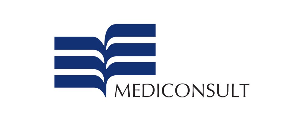 Logo mit stilisierten blauen Büchern und der schwarzen Schrift 'Medconsult'