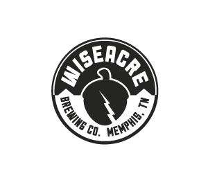 A circular logo for Wiseacre Brewing Co. in Memphis, Tennessee, with the company name and a hand holding a beer bottle.