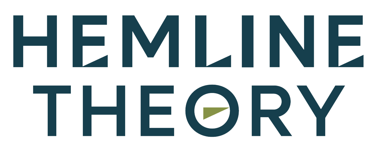 Text reading 'Hemline Theory' with a pie chart in place of the letter 'O' in 'Theory'.