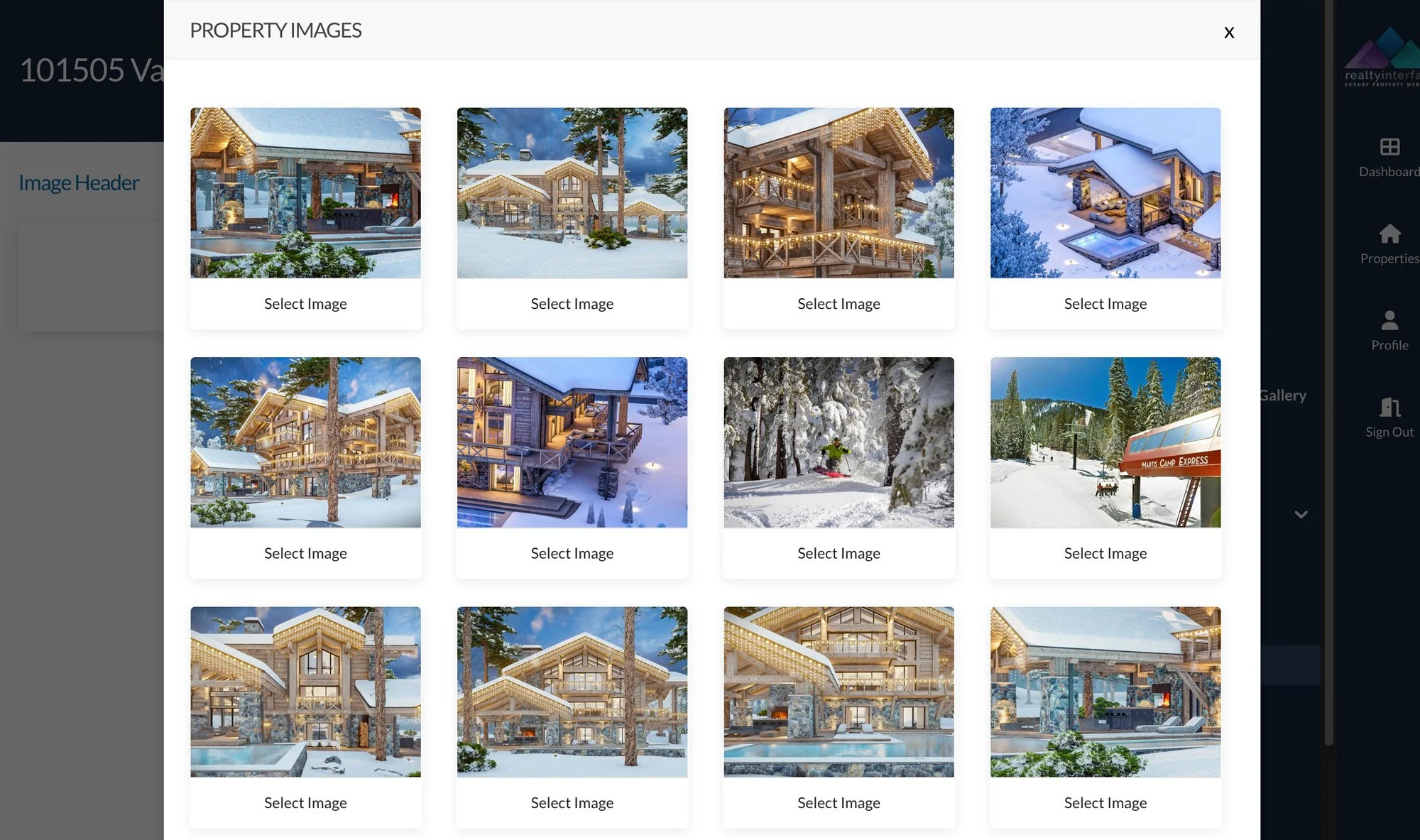 Collection of property images showcasing snow-covered luxury homes and outdoor scenes at winter.