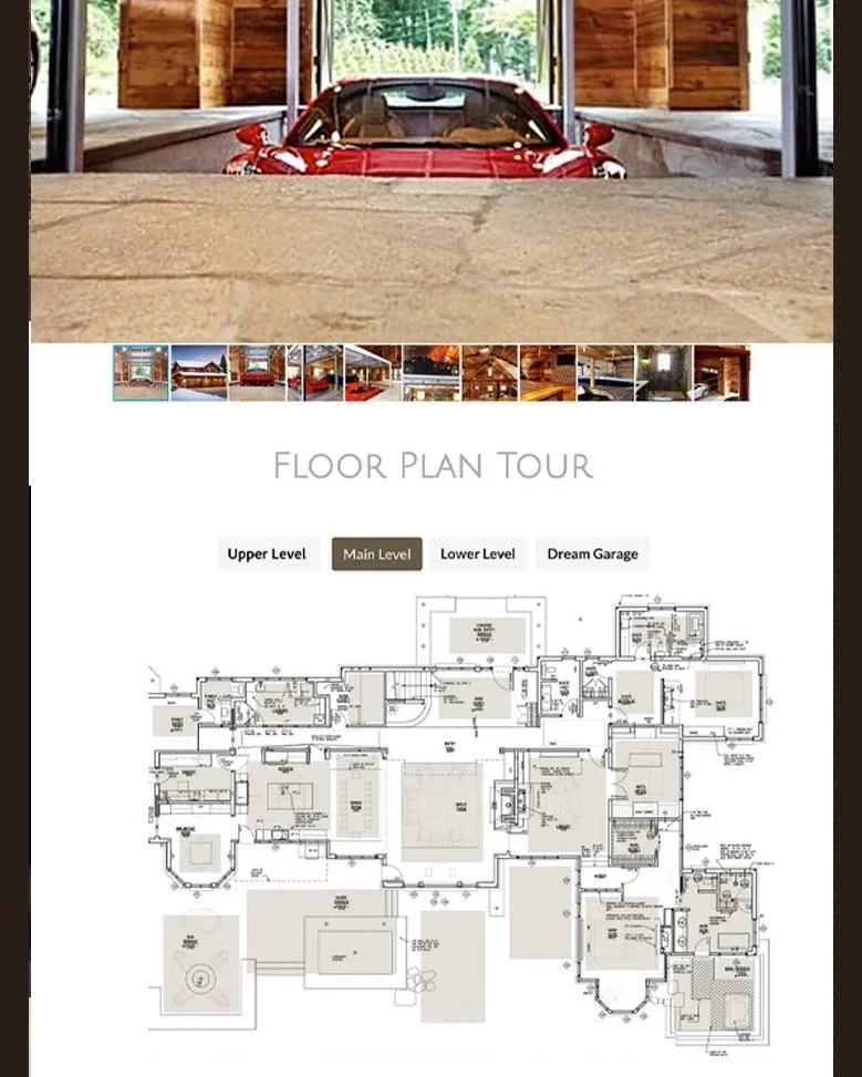 An indoor garage with a red sports car parked inside, viewed from a low angle near the ground, with wooden walls and open doors showing greenery outside.