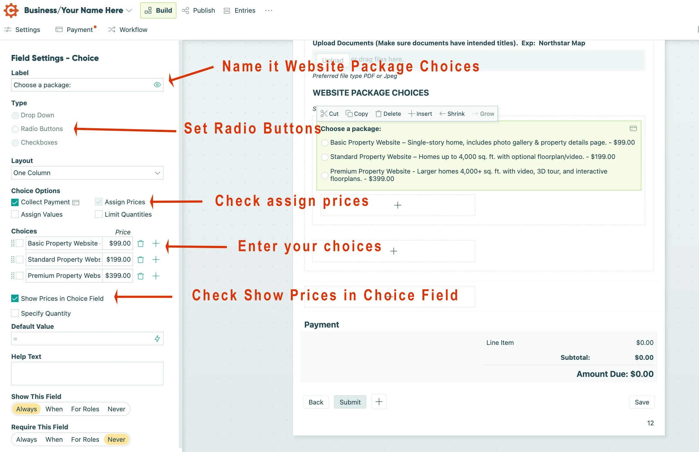 Add your Packages and Fees