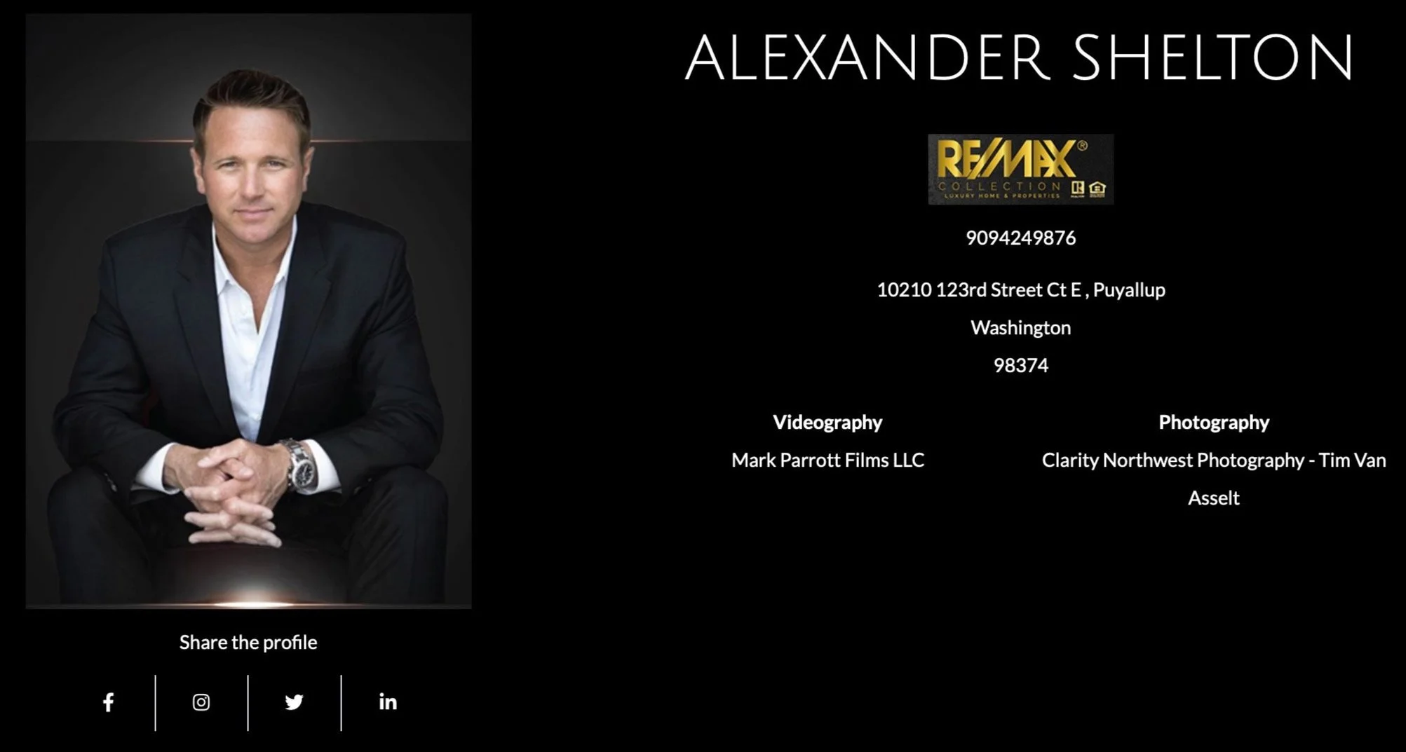 Agent branding with social media and real estate photographer and videographer information