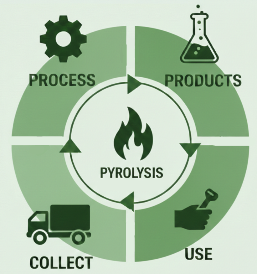 Pyrolysis Cycle- Use, Collect, Process Products