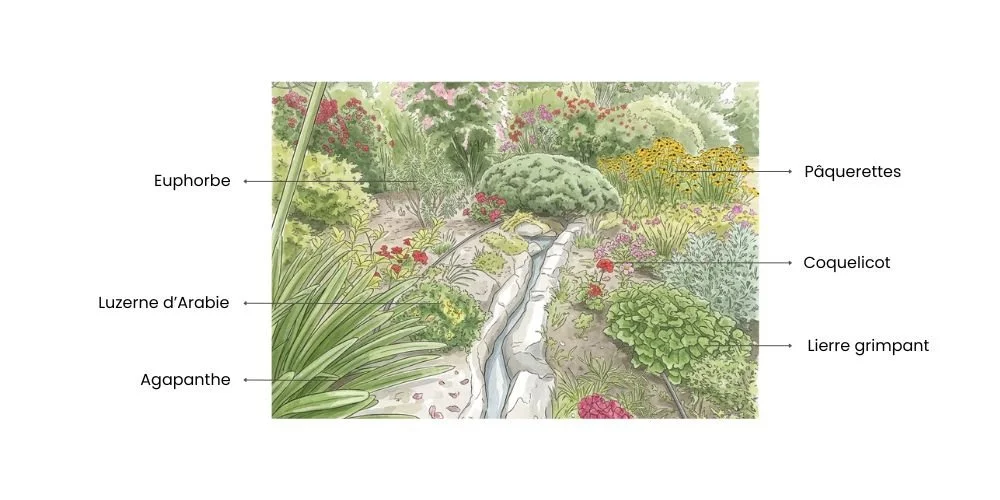 Palette végétale avec nom d'espèces de plantes