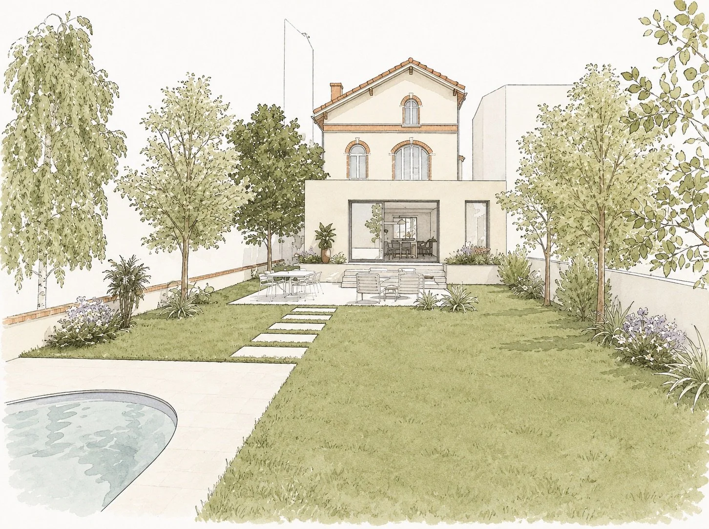 Aménagements extérieurs d'une villa au centre-ville