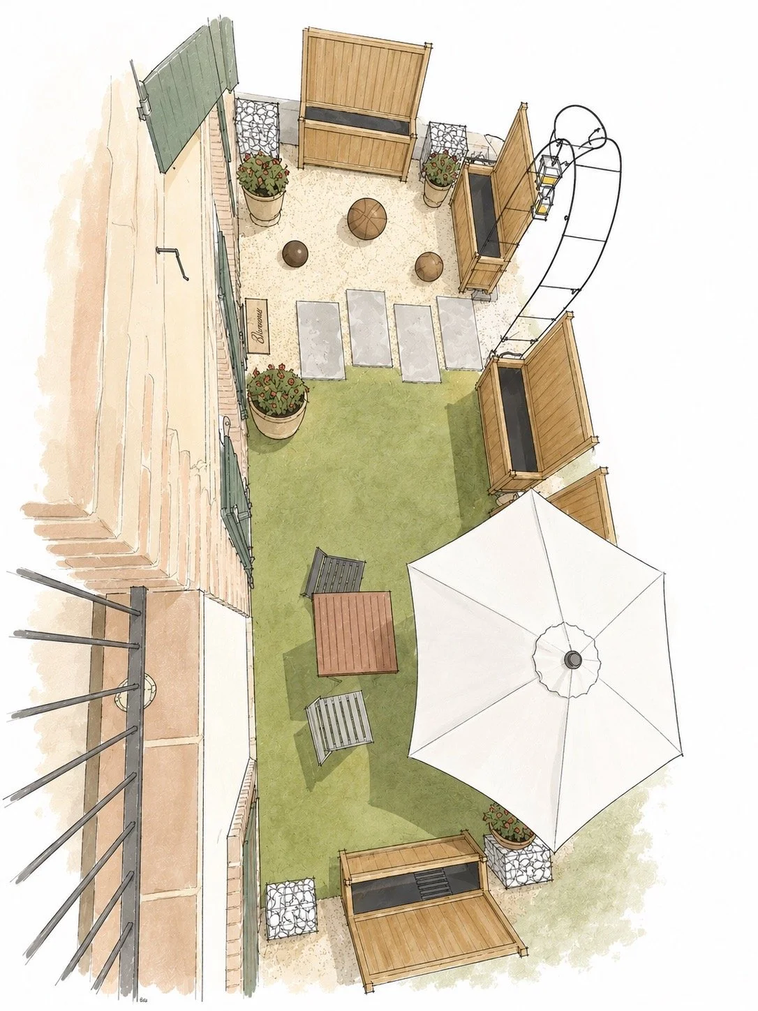 Terrasse devant une maison avec ambiance guinguette