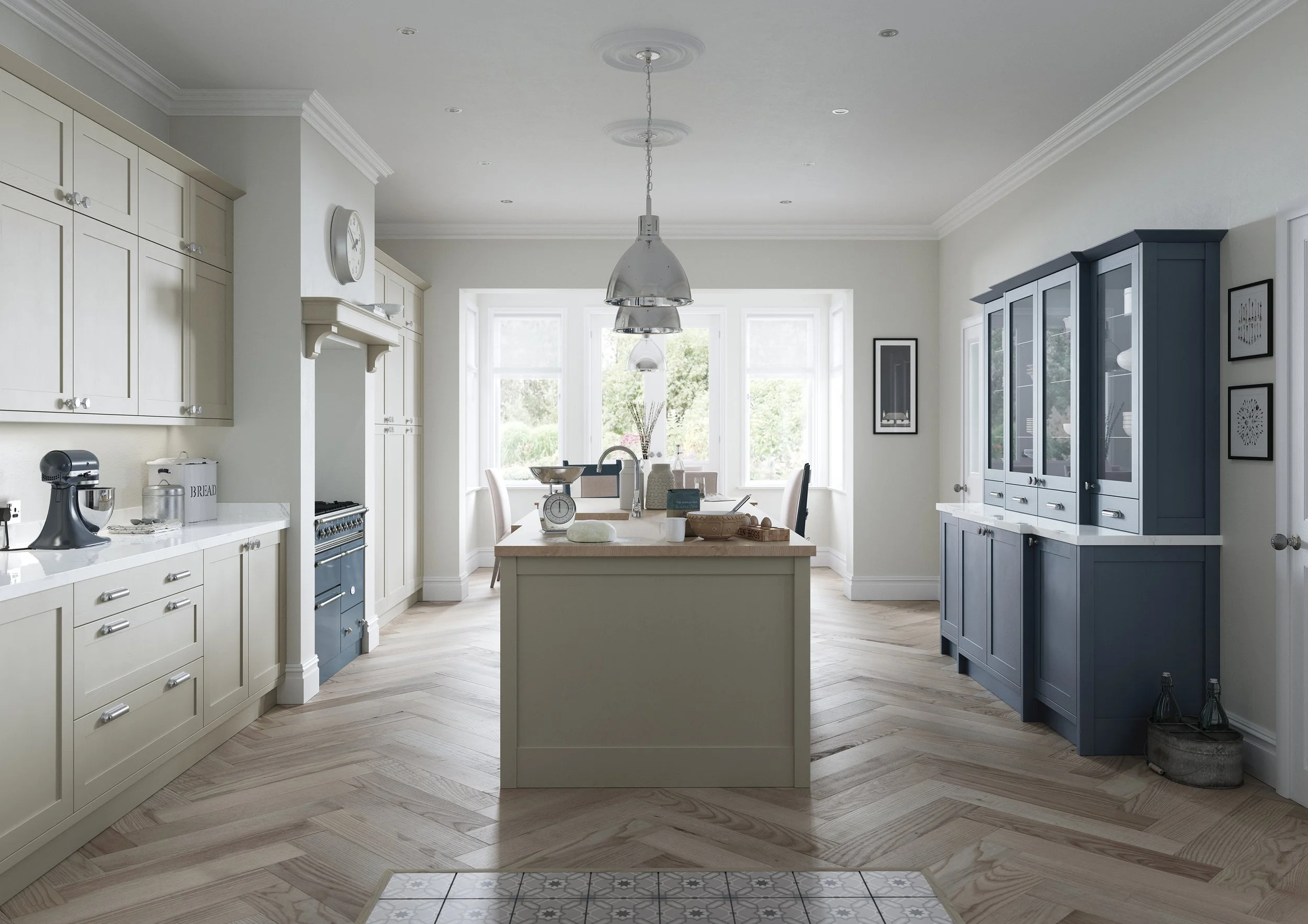 Aldana Kitchen Finished in Airforce Blue & Stone Grey