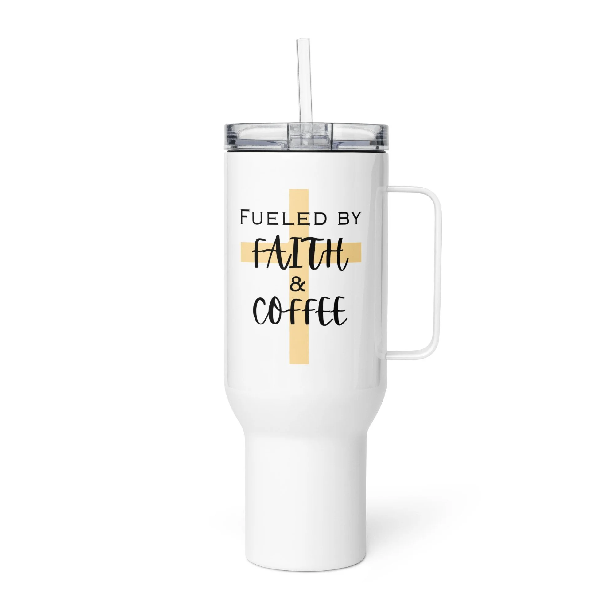 Fueled by Faith - Travel mug with handle