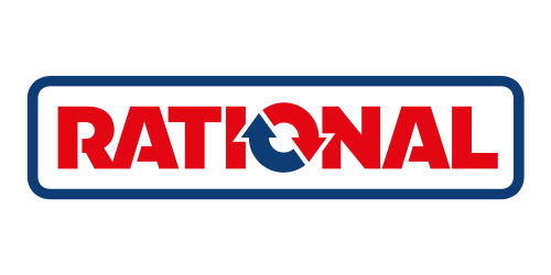 Rational logo with red text and blue arrows inside the letter O, enclosed in a rectangular blue border.