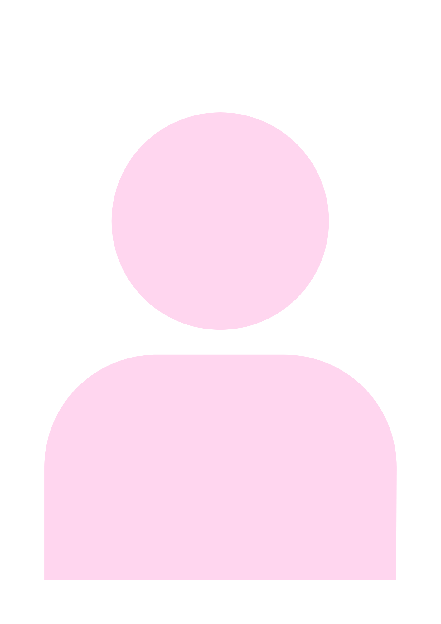 Abstract digital illustration of a person with a pink circular head and pink shoulders, on a white background.