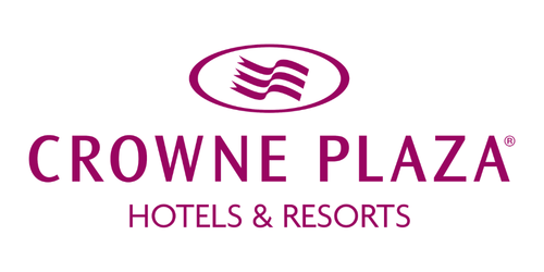 Crowne Plaza Hotels & Resorts logo with purple text and wavy lines emblem