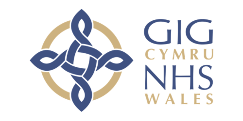 The logo of GIG Cymru NHS Wales, featuring a blue Celtic knot symbol and text in blue and gold.