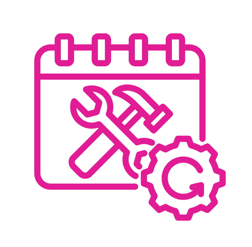 Icon of a calendar with a wrench, hammer, and gear symbol, representing maintenance or settings