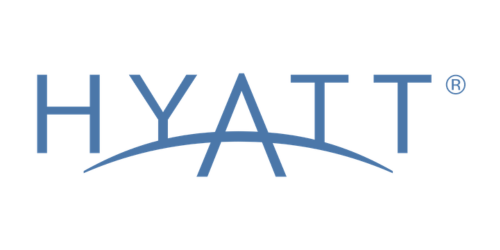 Hyatt logo with stylized text and a curved line beneath the letters