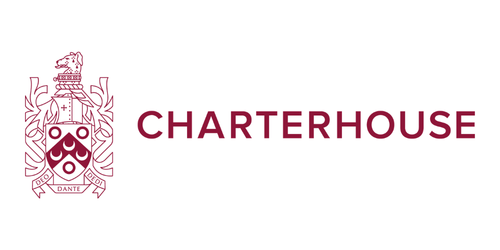 Charterhouse logo with a shield, crest, and the name 'Charterhouse' in maroon text.
