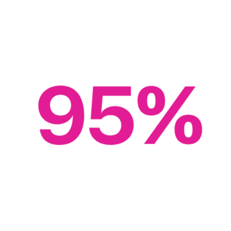 Pink percentage text reading 95% on a white background.