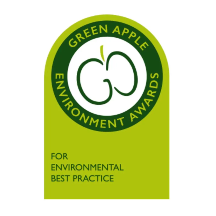 Green Apple Environmental Awards logo, featuring a stylized green apple and text indicating recognition for environmental best practice.