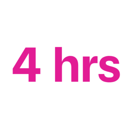 Text that reads "4 hrs" in pink font on a white background.