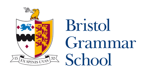 Bristol Grammar School crest with a lion, a blue lion, and a red lion, along with the school's name.