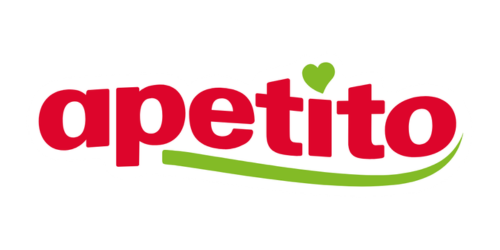 A logo for 'Apetito' with red lowercase letters, a green heart above the 'i', and a green swoosh underneath.
