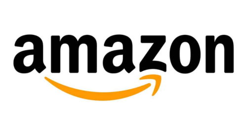 Amazon logo with black text and orange arrow beneath.