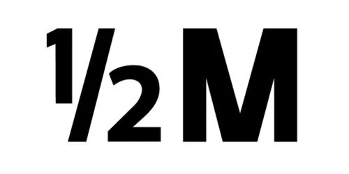 Text reading '1/2 M' in bold black font.