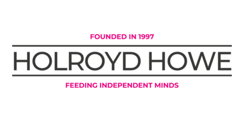 Logo with text 'Founded in 1997' and 'Feeding Independent Minds', featuring the name 'Holroyd Howe' in bold black letters and pink lines above and below.