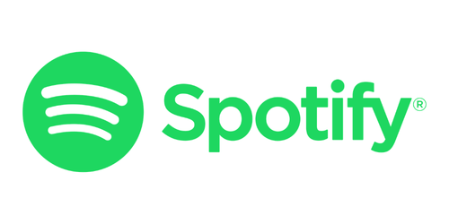 Spotify logo with green circle and white sound waves, followed by the word 'Spotify' in green text.