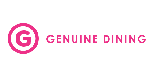 Genuine Dining logo with a pink circle containing a G and the words "Genuine Dining" in pink.