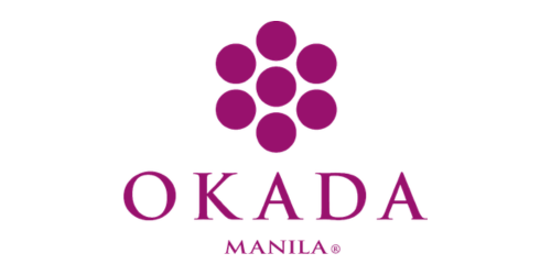 Logo with a purple stylized flower above the text 'OKADA MANILA' in purple.