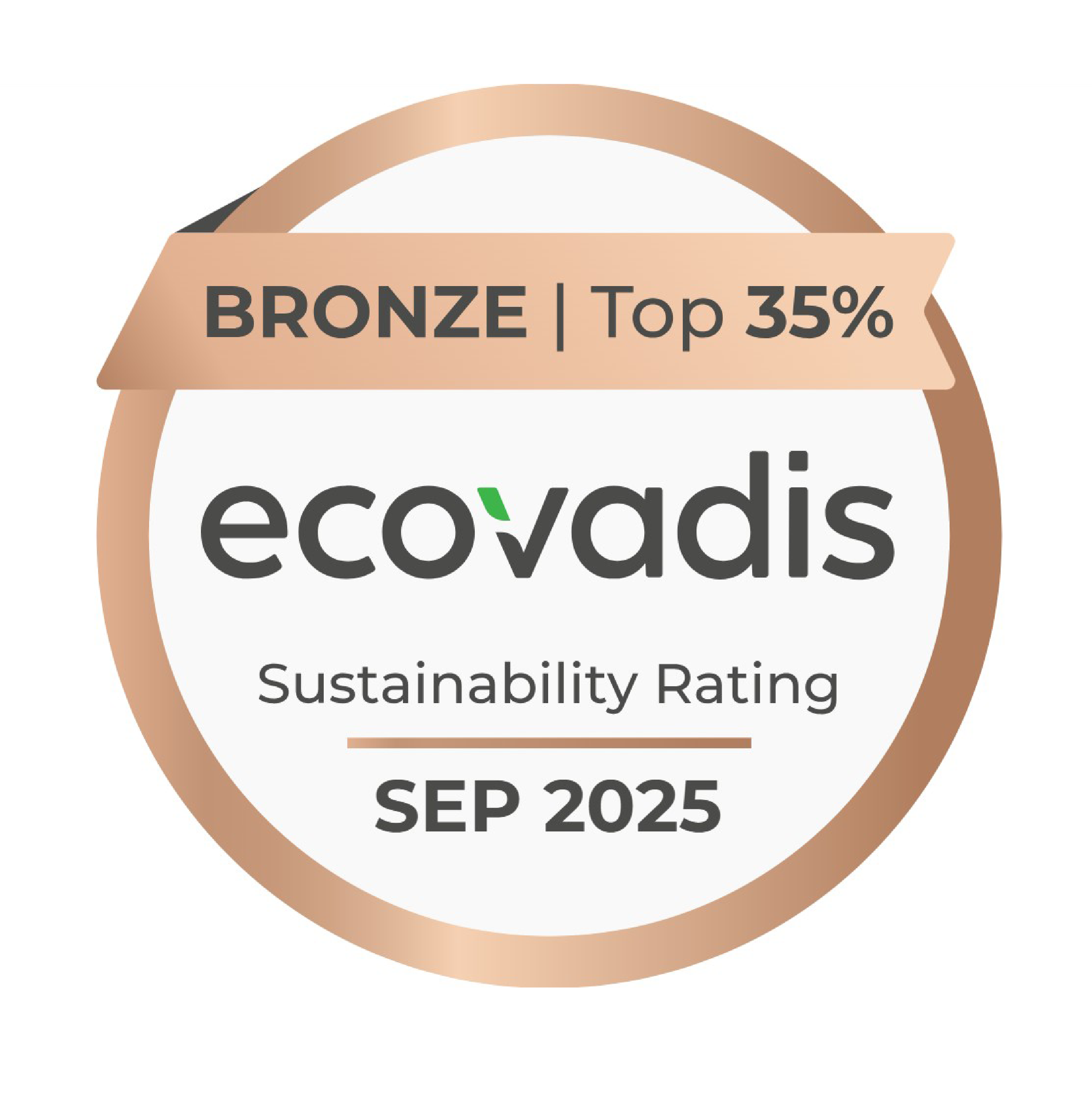 Bronze badge indicating top 35% with the word 'ecovadis' and the date September 2025.