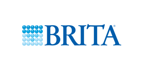 Brita logo with blue text and a pattern of blue dots.
