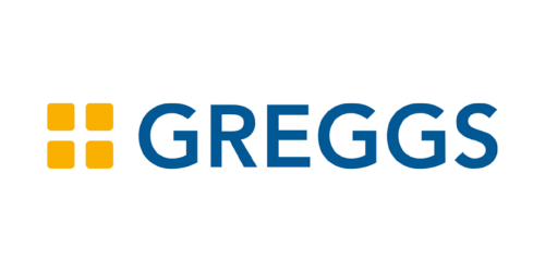 The Greggs logo with yellow squares and the blue text 'GREGGS'.