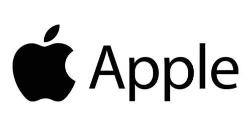 Apple logo next to the word 'Apple' in black font.