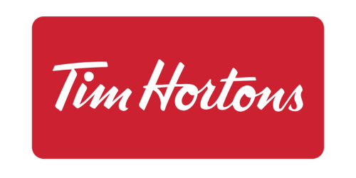 Tim Hortons logo with white text on a red background.