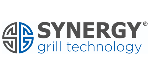 Synergy Grill Technology logo with black and blue text and stylized blue and black circular emblem.
