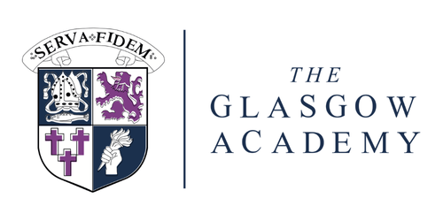 The logo of Glasgow Academy featuring a shield with symbols and the text 'The Glasgow Academy' beside it.