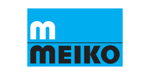 Logo with a blue background, a white lowercase 'm' at the top, and the word 'MEIKO' in bold black letters below.