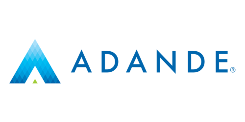 The logo of ADANDE featuring a stylized blue triangle resembling a mountain and the company name in blue capital letters.