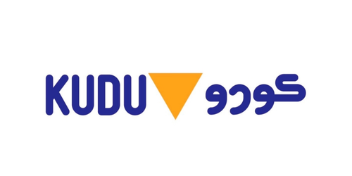 Kudu logo with the word 'Kudu' in English and Arabic, featuring a yellow downward-pointing triangle.