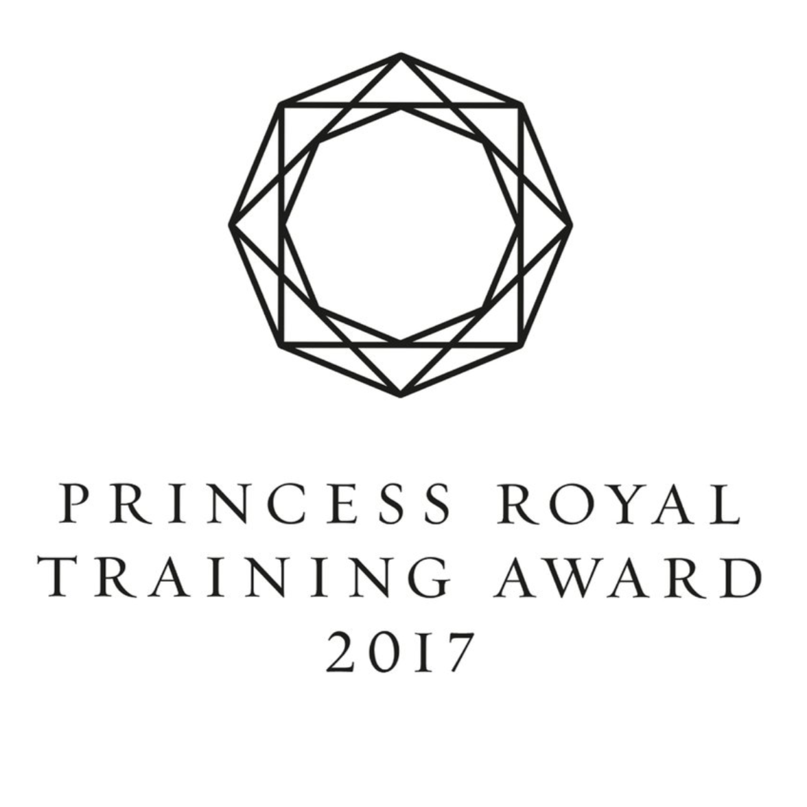 Logo for Princess Royal Training Award 2017, featuring a geometric circular design and text.