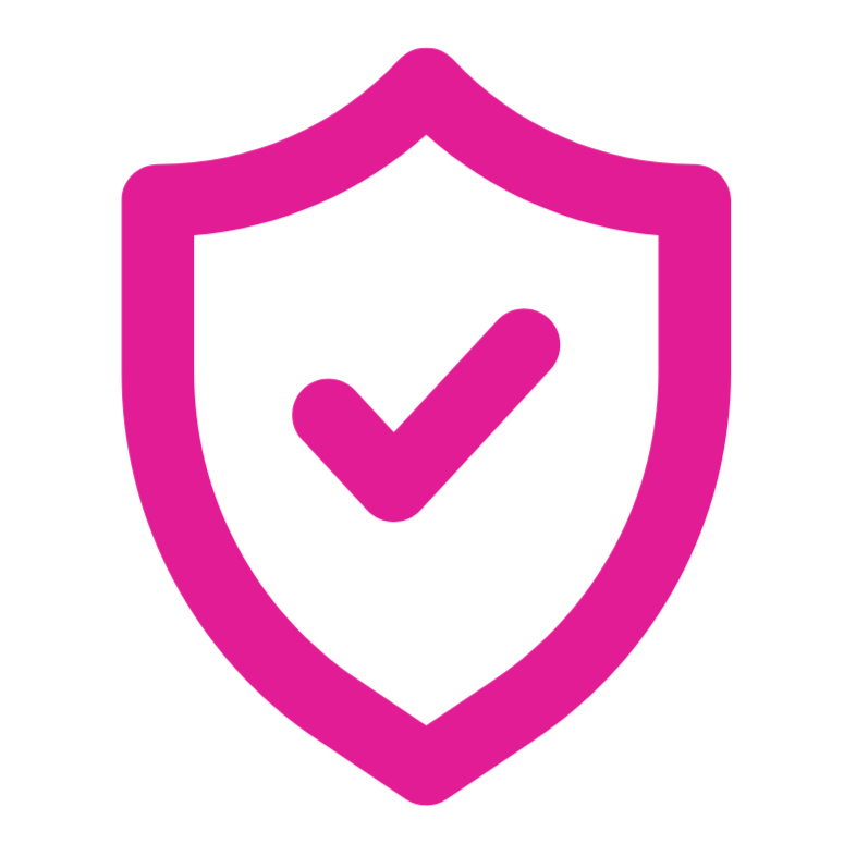Pink shield with a checkmark inside